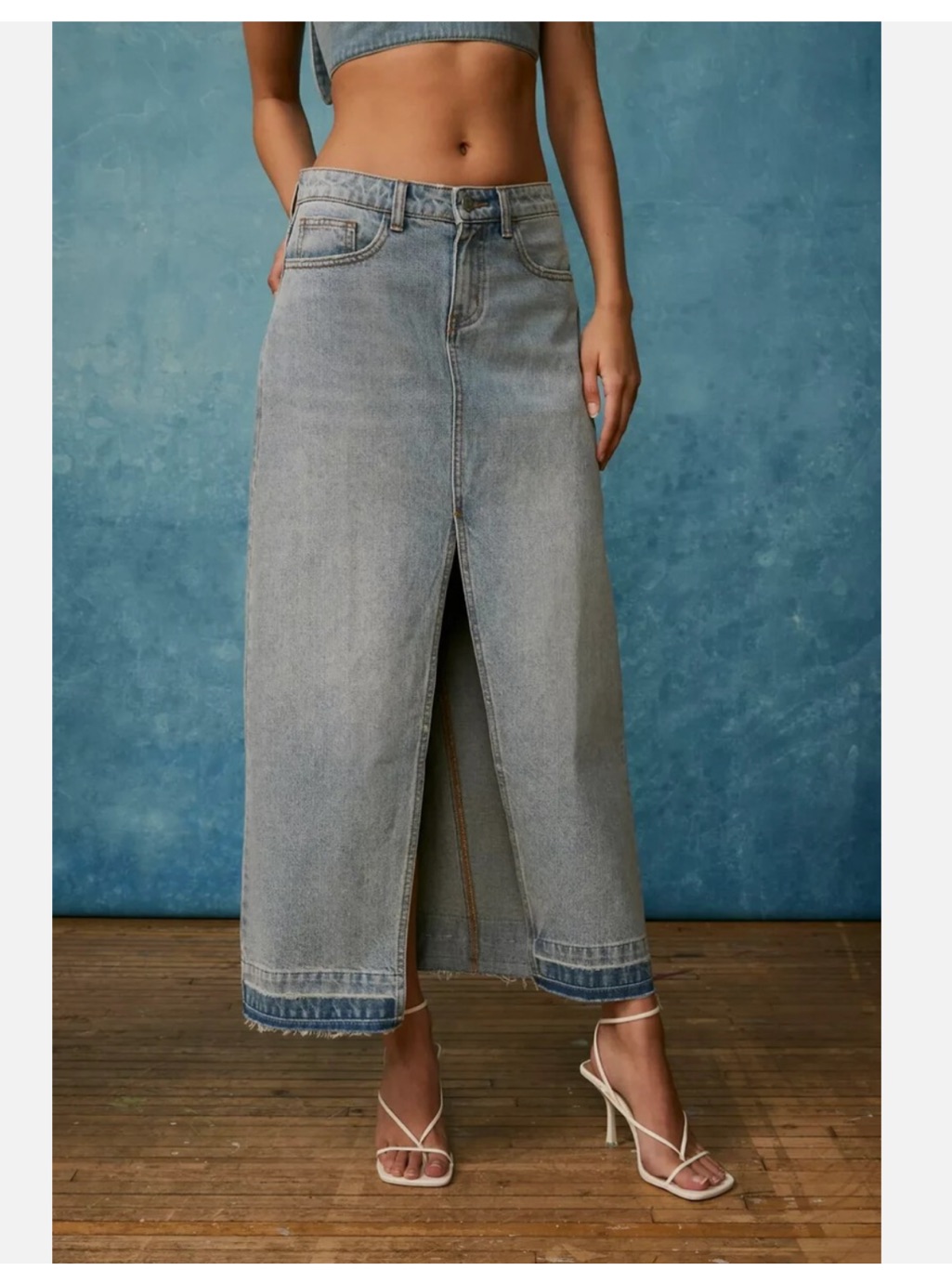 Bdg Light Blue High-Waist Denim Maxi Skirt With Front Slit